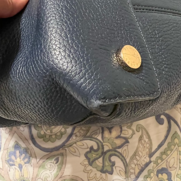 Navy Blue Michael Kors Large Pebbled Leather Satchel Purse - Picture 10 of 10